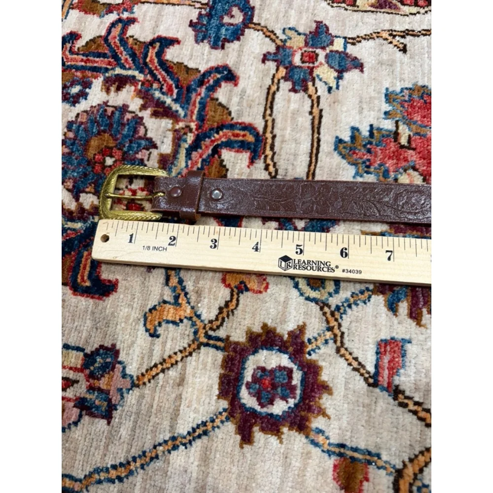 Kids Brown Embossed Leather Belt Gold Western Buckle Size 24 Genuine Leather
